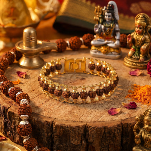 Gold Plated 5 Mukhi Rudraksha Bracelet (Govt. Certified)