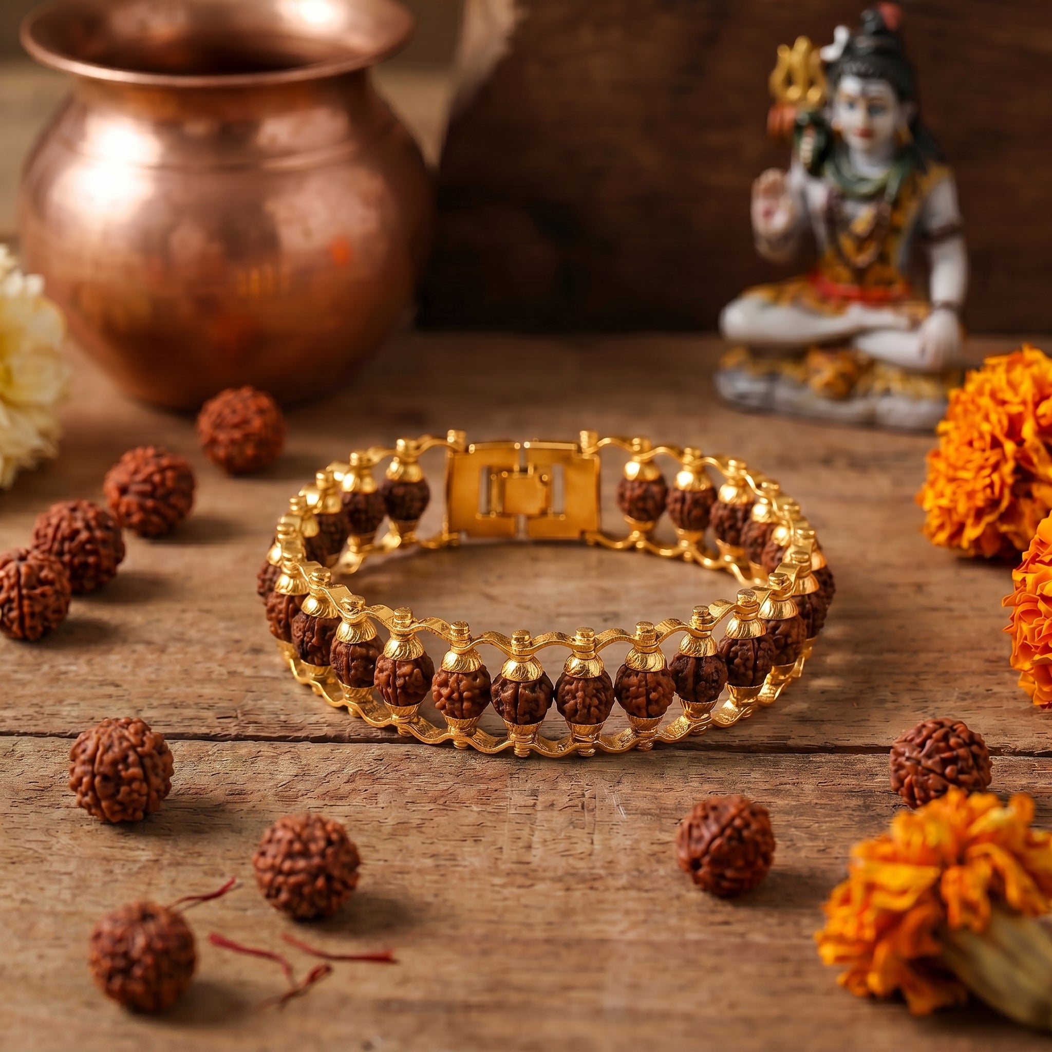 Gold Plated 5 Mukhi Rudraksha Bracelet (Govt. Certified)