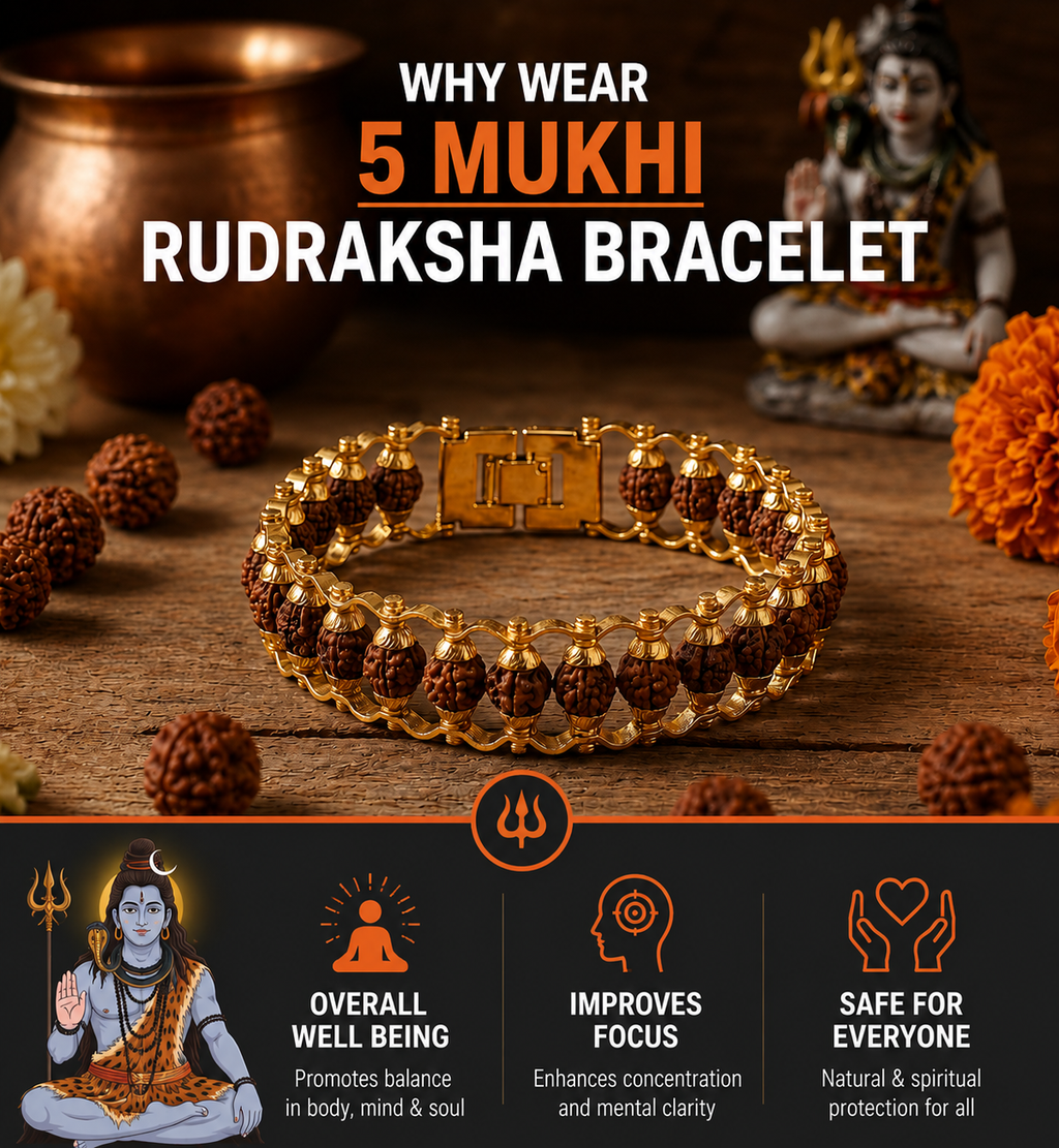 Gold Plated 5 Mukhi Rudraksha Bracelet (Govt. Certified)