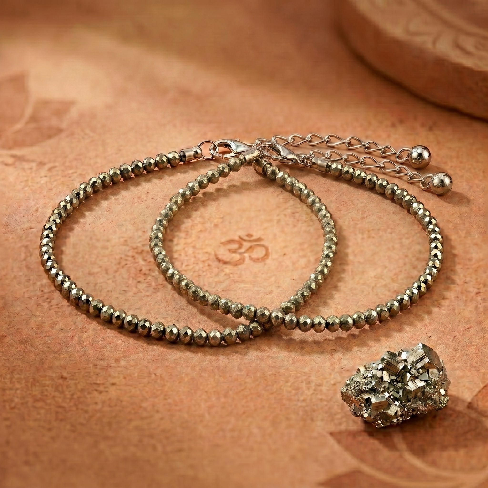 Maa Laxmi Raw Pyrite Anklet For Money And Growth - Set of 2 & Free Pyrite Cluster ✨